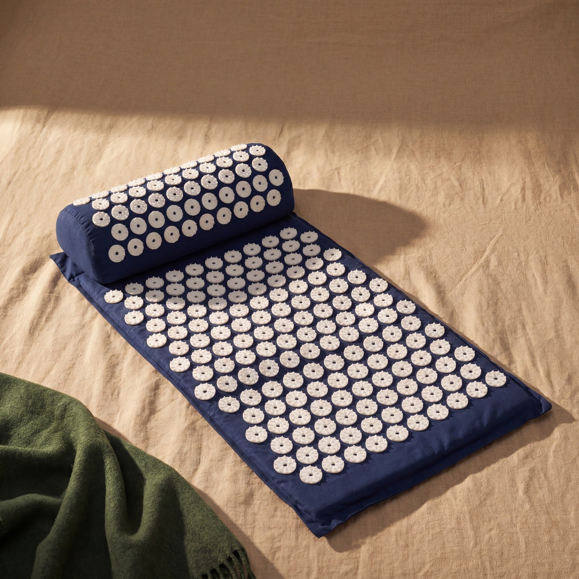 Quillaby acupressure mat & pillow in Slate Blue — the evening ritual
